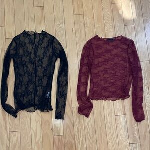 Two Lace Tops Burgundy Small and Black XSmall